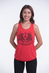 Super Soft Cotton Womens Tiger Tattoo Tank Top in Red