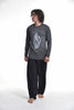 Sure Design Unisex Hand of Om Long Sleeve T-Shirt Silver on Black