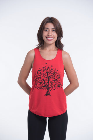 Super Soft Cotton Womens Tree Tank Top in Red