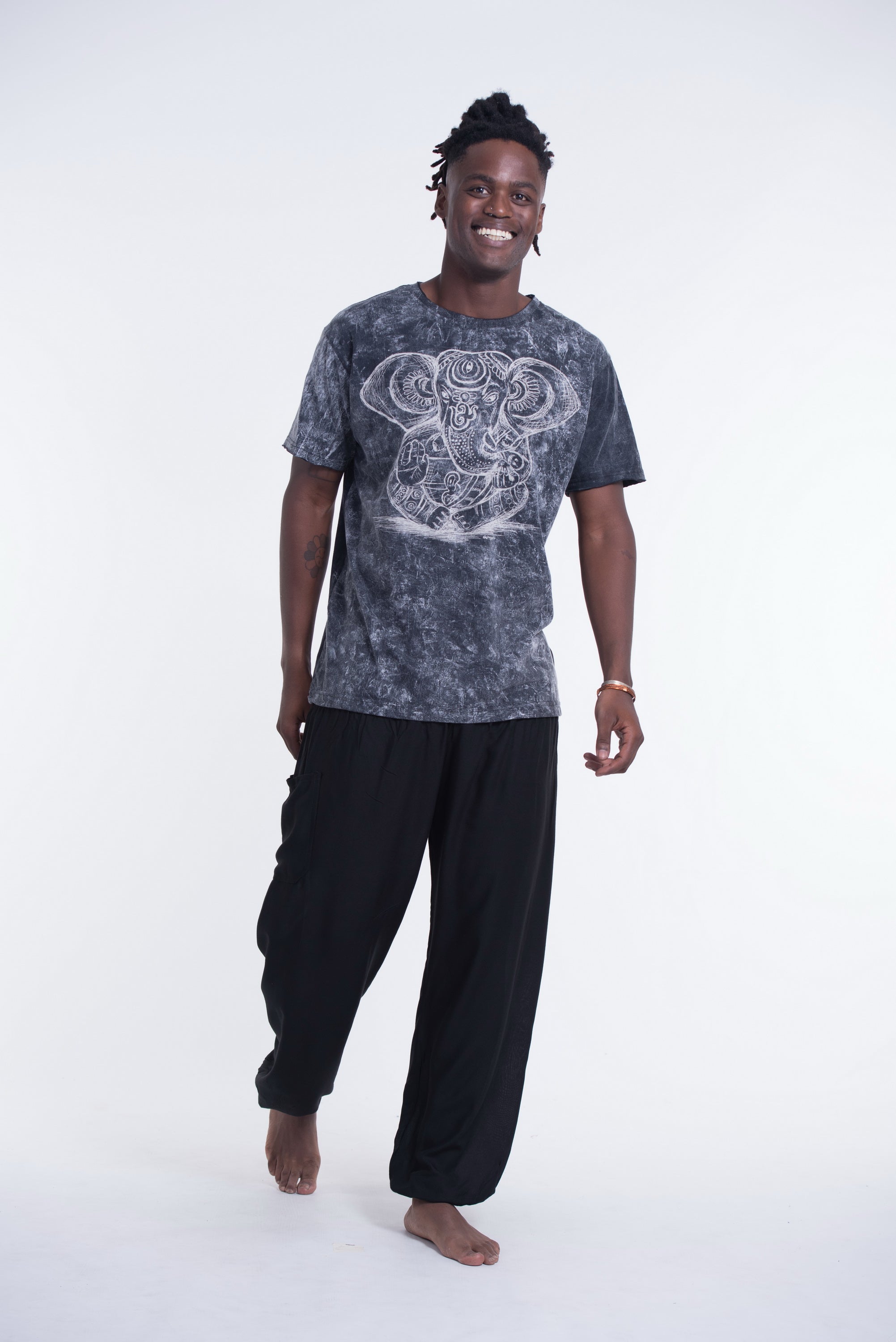 Unisex Ganesh Stone Washed, Stone Washed Fabric Cotton T-Shirt in Black