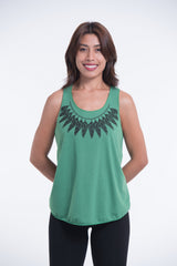 Super Soft Cotton Womens Feather Necklace Tank Top in Green