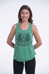 Super Soft Cotton Womens Tiger Tattoo Tank Top in Green