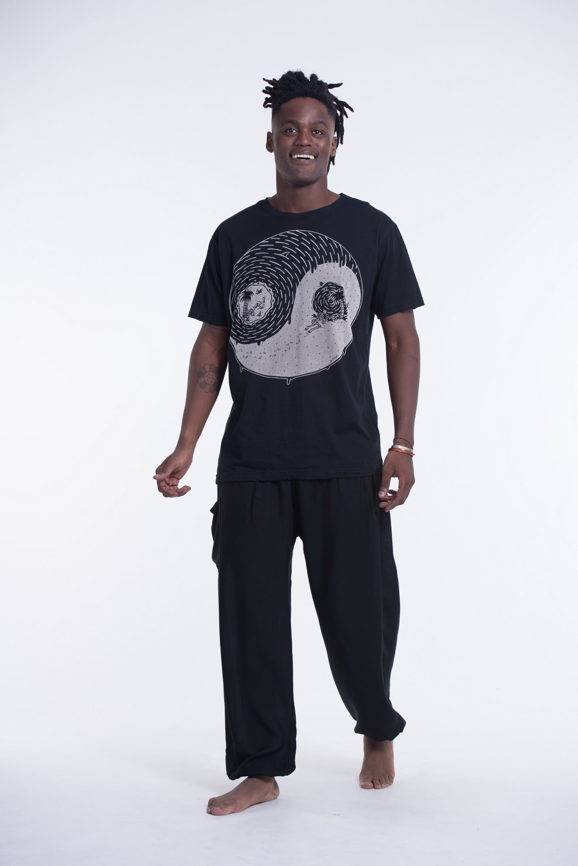 Unisex Yin Yang Cotton T-Shirt in Black