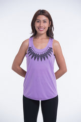 Super Soft Cotton Womens Feather Necklace Tank Top in Violet