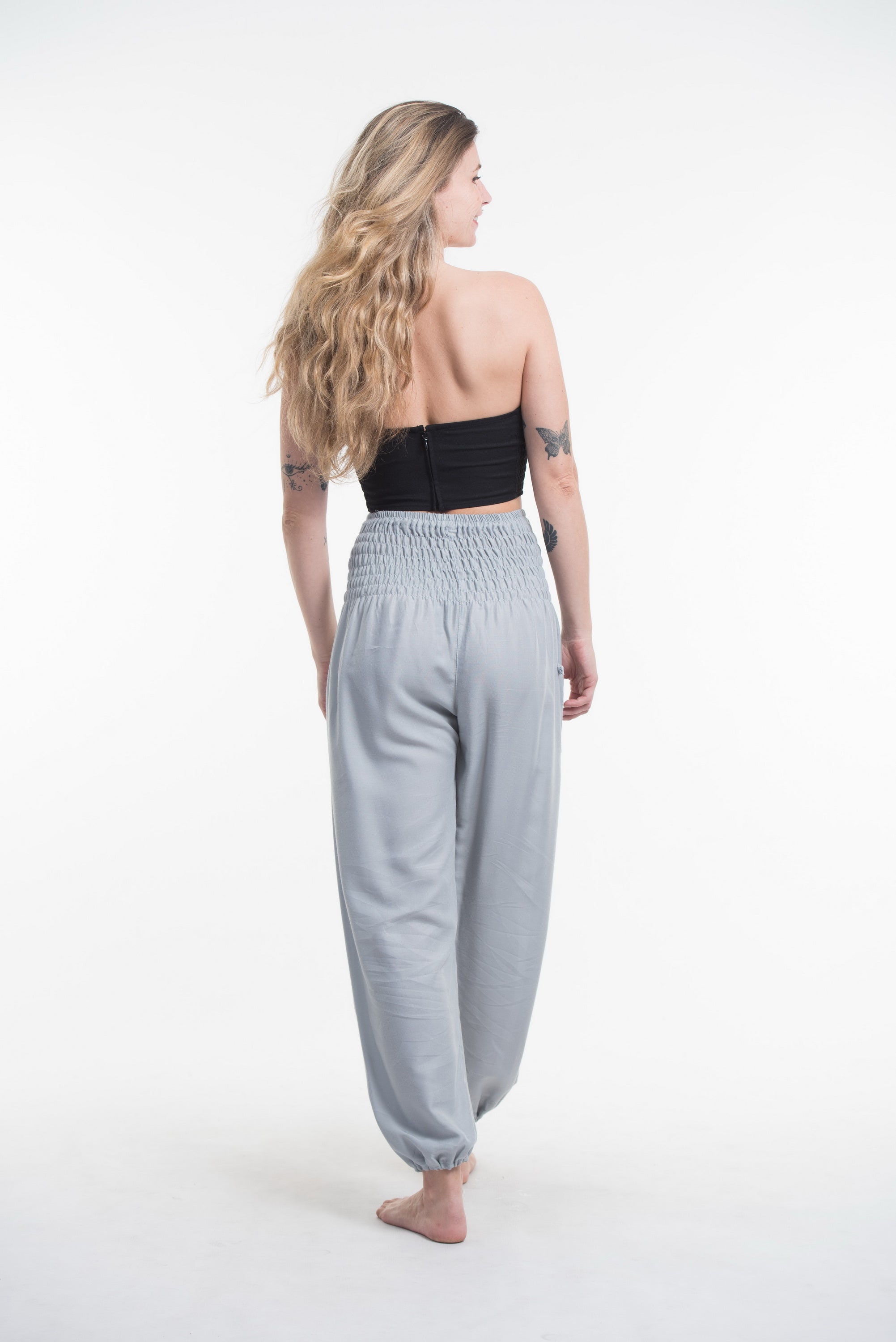 Solid Color Harem Pants in Gray
