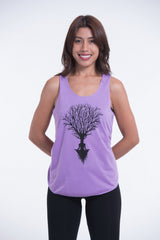 Super Soft Cotton Womens Meditation Tree Tank Top in Violet