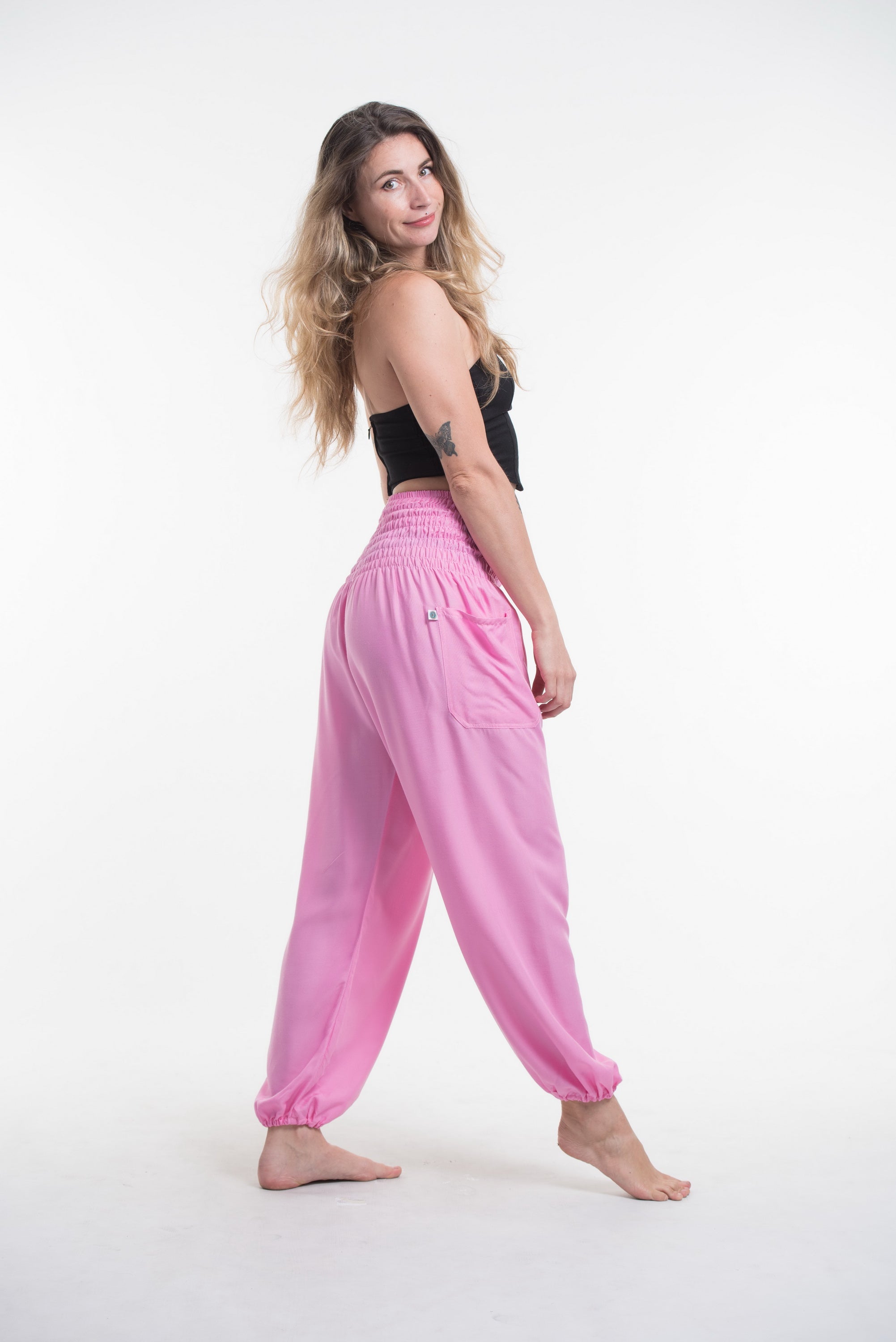 Solid Color Harem Pants in Pink