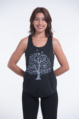 Super Soft Cotton Womens Tree Tank Top in Black