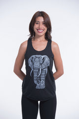 Super Soft Cotton Womens Regal Elephant Tank Top in Black