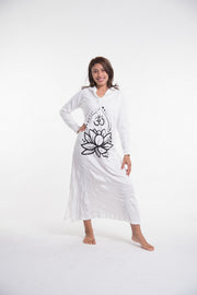 Sure Design Womens Lotus Om Long Sleeve Hoodie Dress White