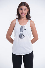 Super Soft Cotton Womens Sunglasses Tank Top in White