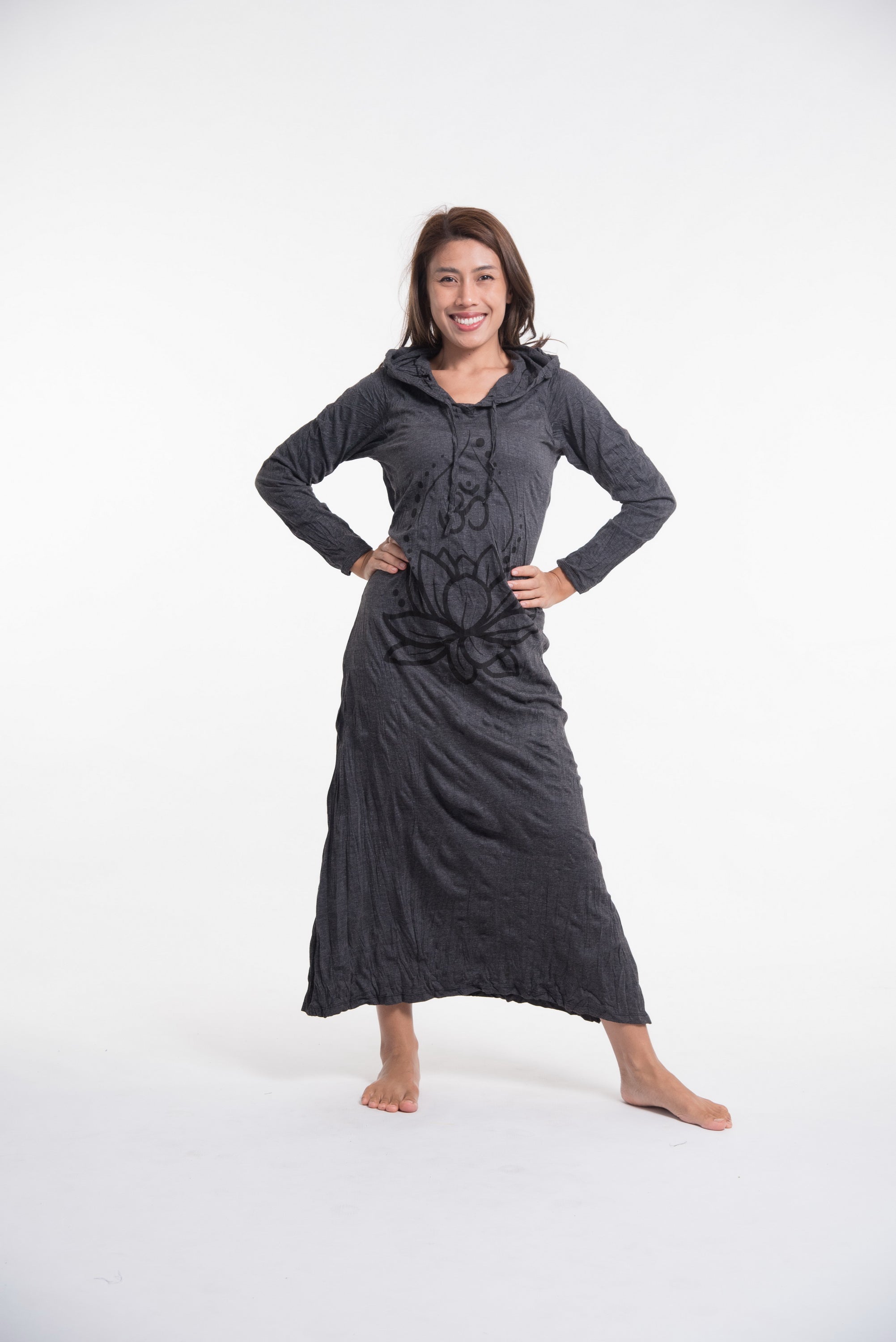 Wholesale Sure Design Womens Lotus Om Long Sleeve Hoodie Dress Black Wholesale Sure Design Womens Lotus Om Long Sleeve Hoodie Dress Black