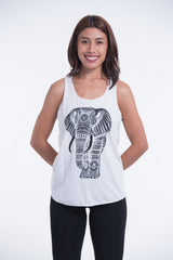 Super Soft Cotton Womens Regal Elephant Tank Top in White