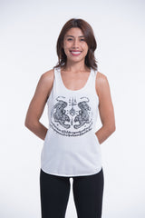 Super Soft Cotton Womens Tiger Tattoo Tank Top in White