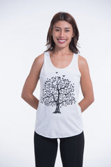 Super Soft Cotton Womens Tree Tank Top in White