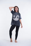 Wholesale Unisex Yin Yang Stone Washed, Stone Washed Fabric Cotton T-Shirt in Black - $10.00