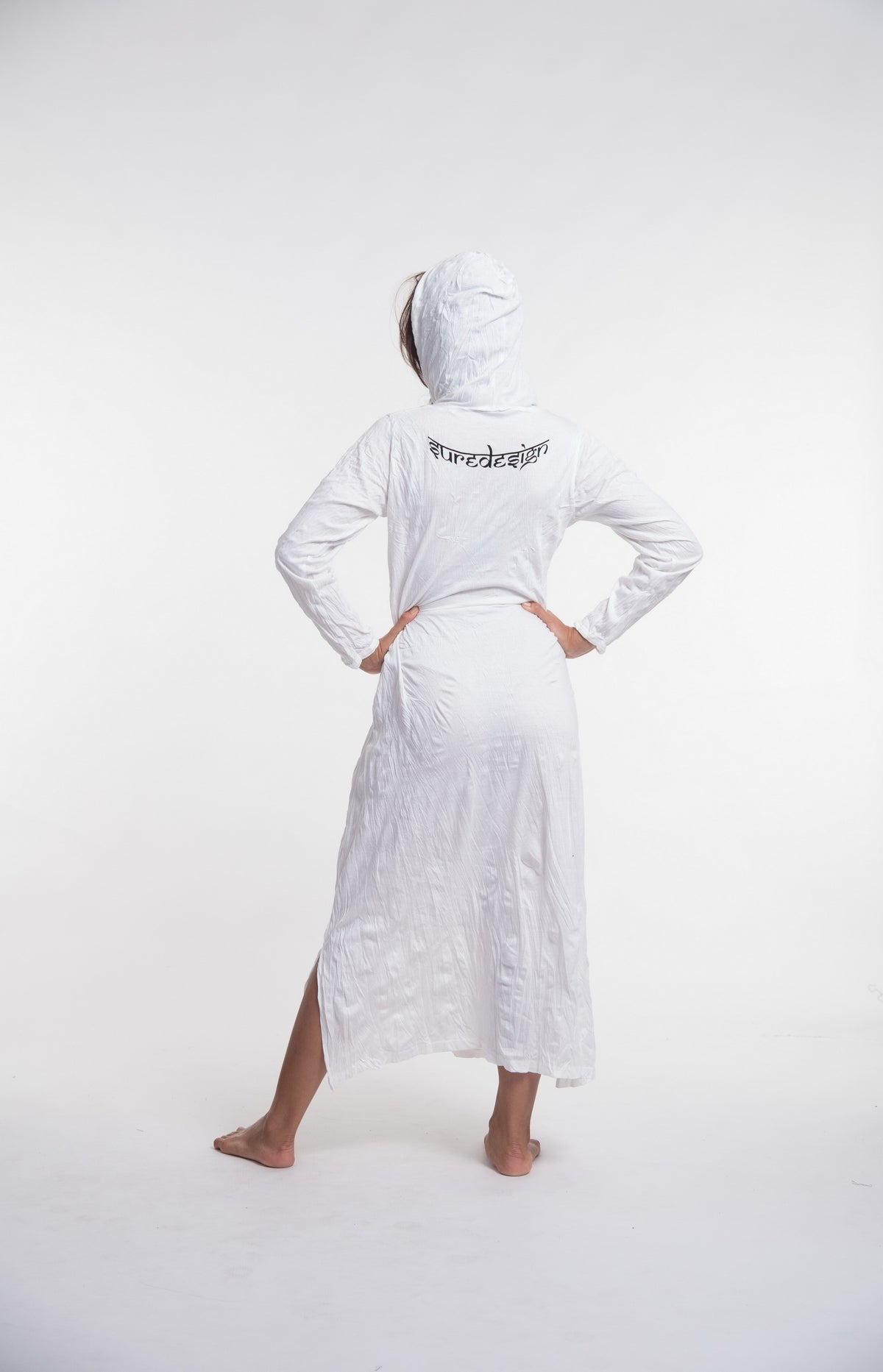 Sure Design Womens Lotus Mandala Long Sleeve Hoodie Dress White
