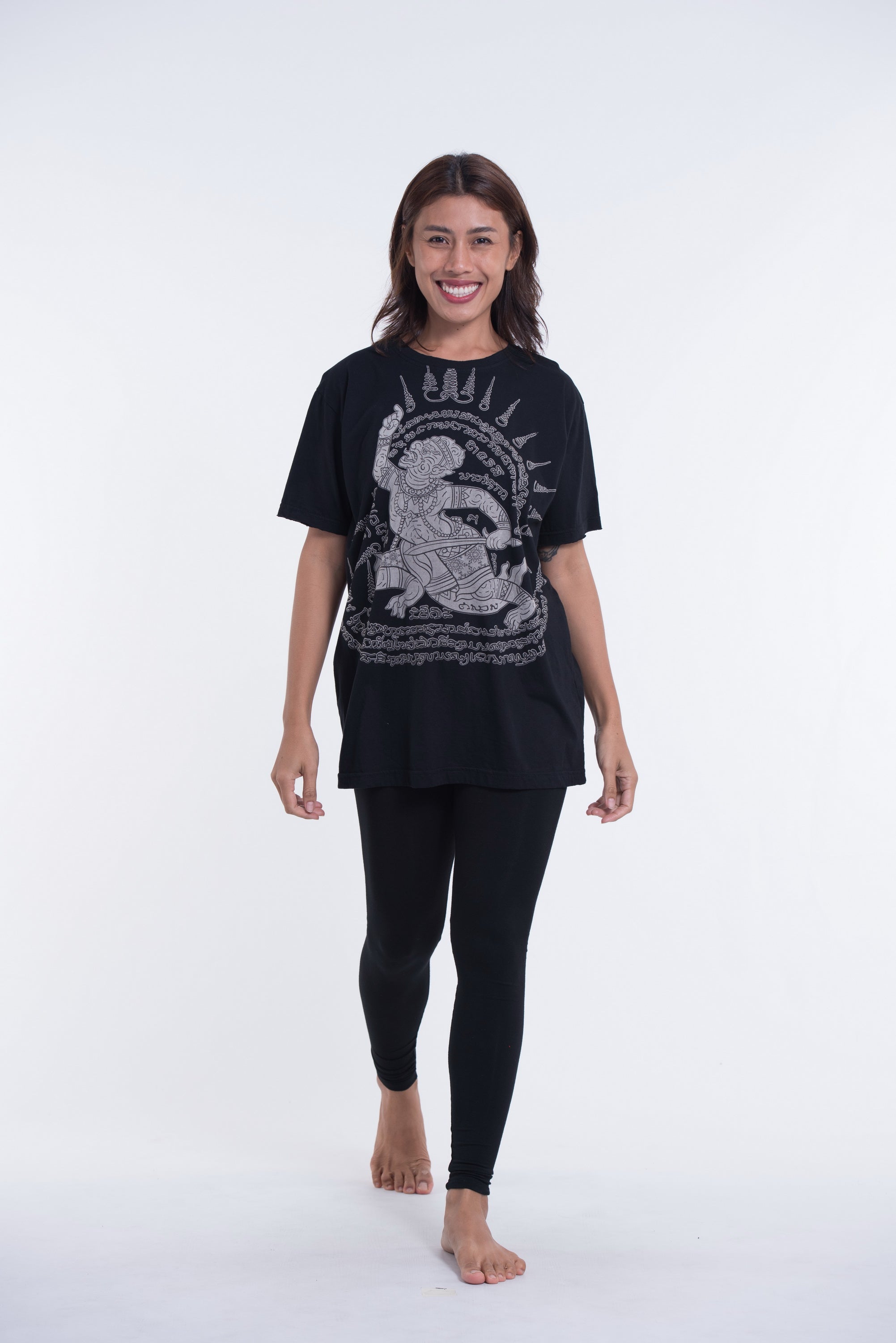 Unisex Hanuman Tattoo Cotton T-Shirt in Black