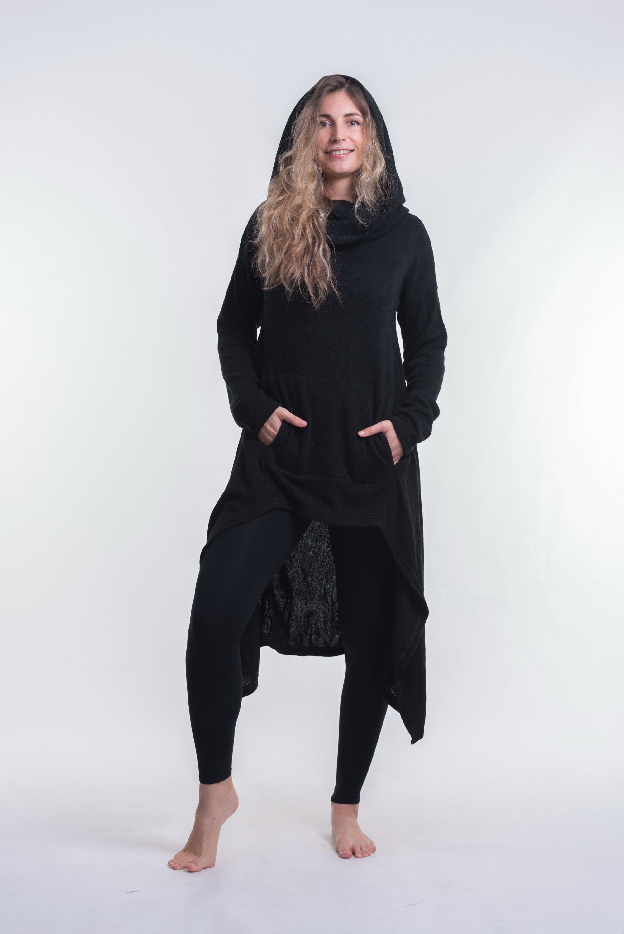 Ultra Long Hooded Sweater in Black