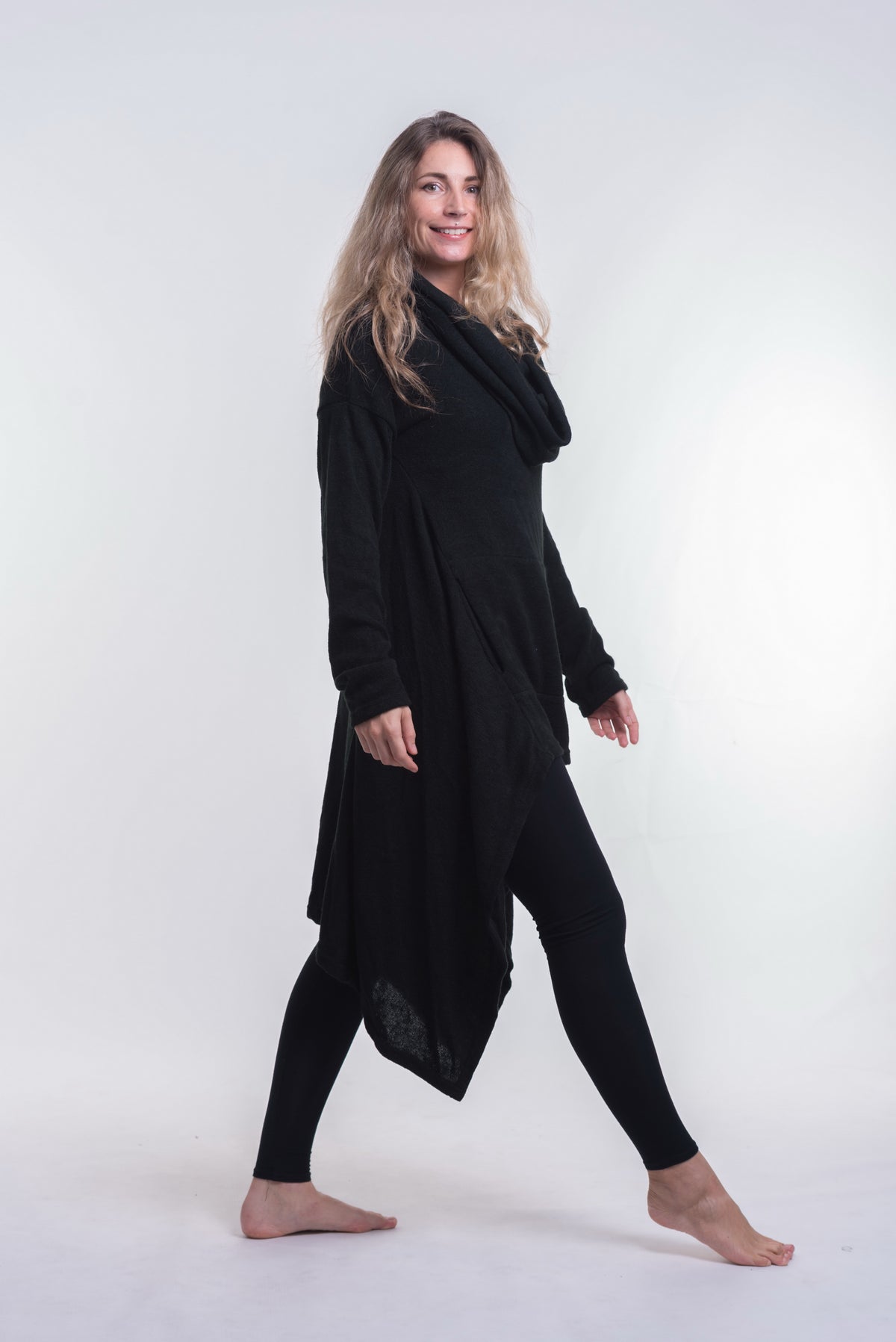Ultra Long Hooded Sweater in Black