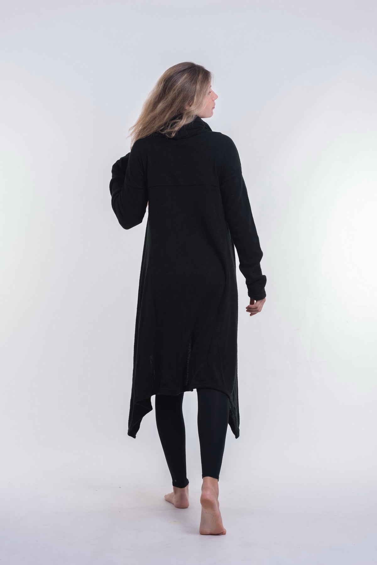 Ultra Long Hooded Sweater in Black