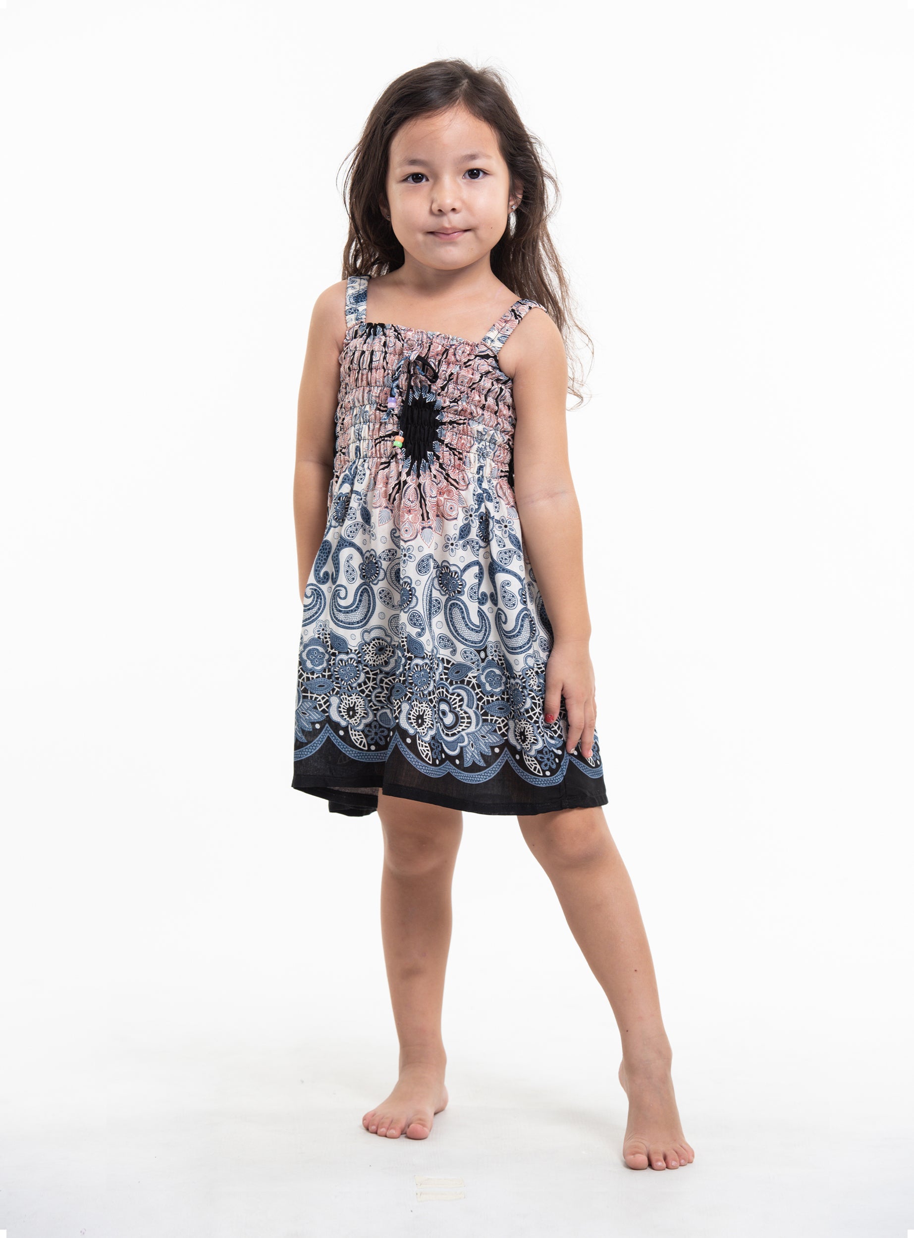 Kids Paisley Mandalas Smock Dress in Silver Gray