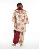 Unisex Ohm Print Cotton Hoodie Kimono Cardigan in Red