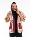 Wholesale Unisex Ohm Print Cotton Hoodie Kimono Cardigan in Red - $15.00