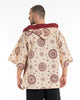 Unisex Ohm Print Cotton Hoodie Kimono Cardigan in Red