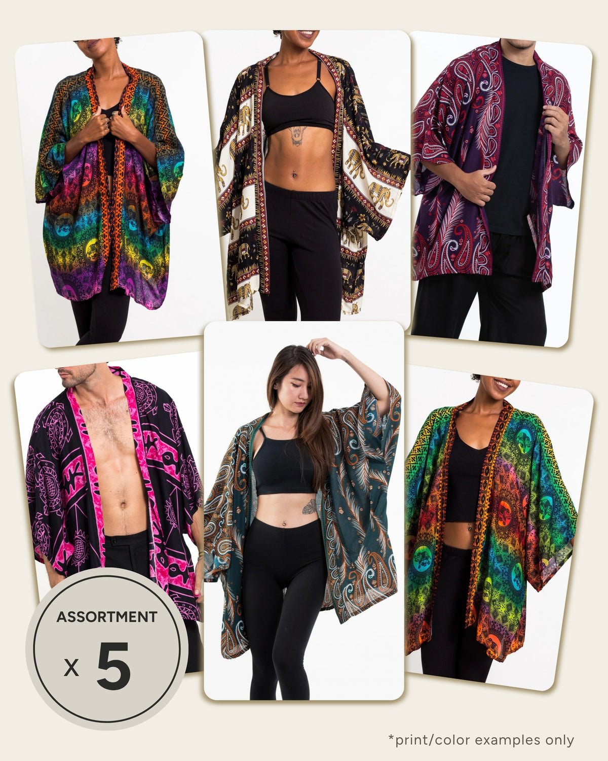 Assorted set of 5 - Unisex Kimono Cardigans