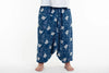 Plus Size Elephant Prints Unisex Low Cut Cotton Harem Pants in Indigo