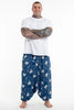 Plus Size Elephant Prints Unisex Low Cut Cotton Harem Pants in Indigo