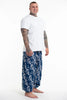 Plus Size Fan Prints Unisex Low Cut Cotton Harem Pants in Indigo