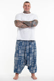 Wholesale Plus Size Patchwork Prints Men's Low Cut Cotton Harem Pants in Indigo - $12.80