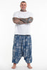 Plus Size Patchwork Prints Men's Low Cut Cotton Harem Pants in Indigo