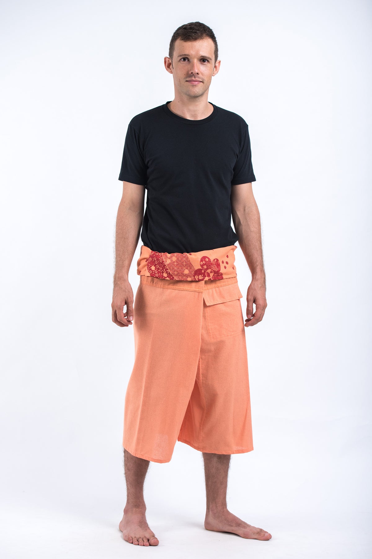 Cropped Fisherman Pants with Pattern Waist Band in Orange
