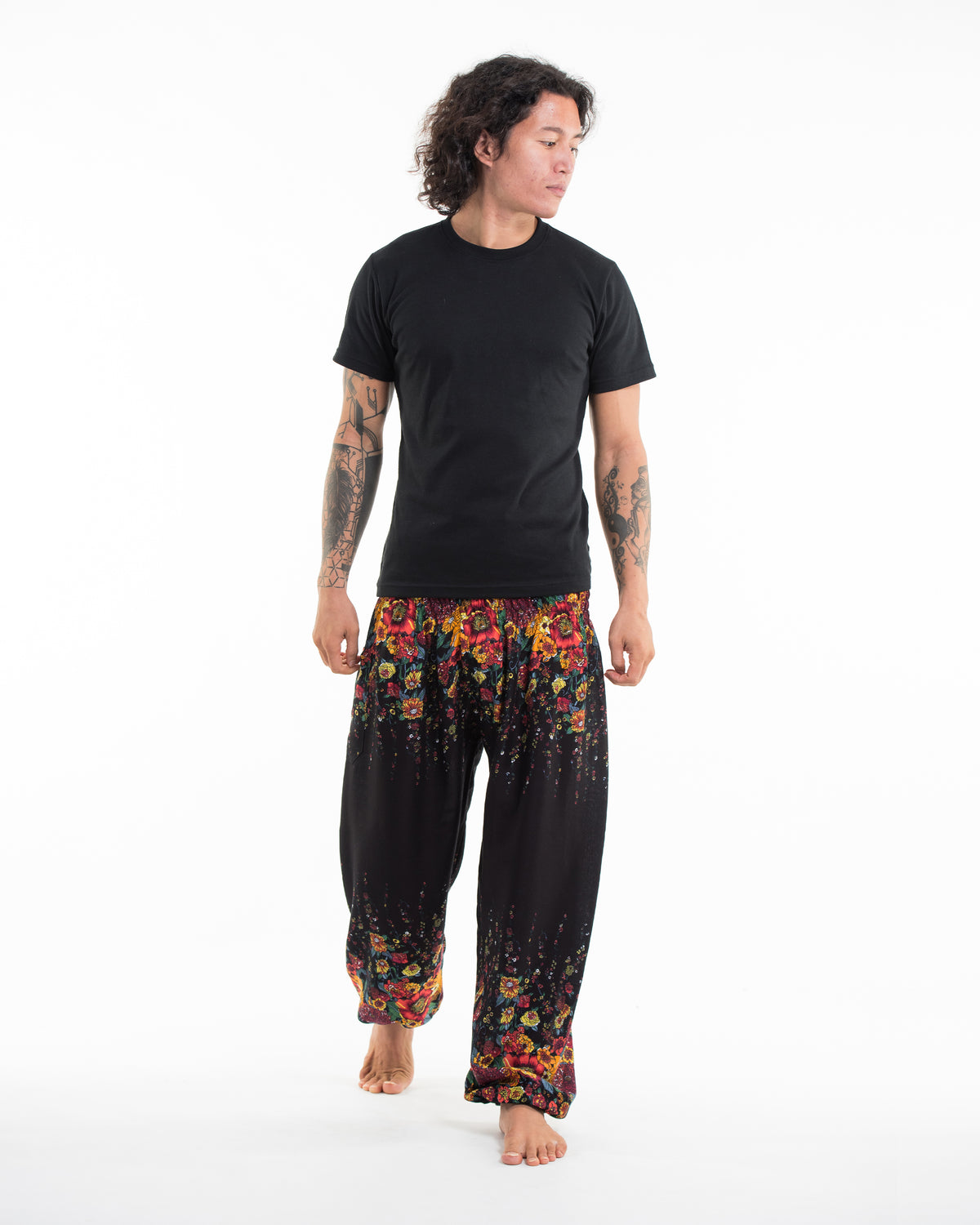 Floral Unisex Harem Pants in Black
