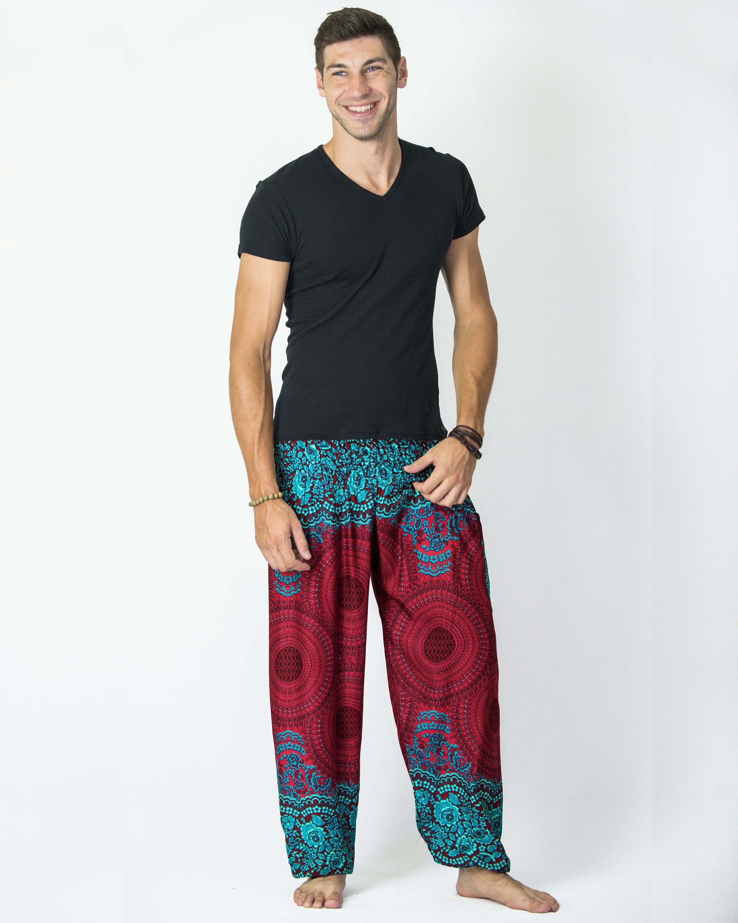Geometric Mandalas Unisex Harem Pants in Red