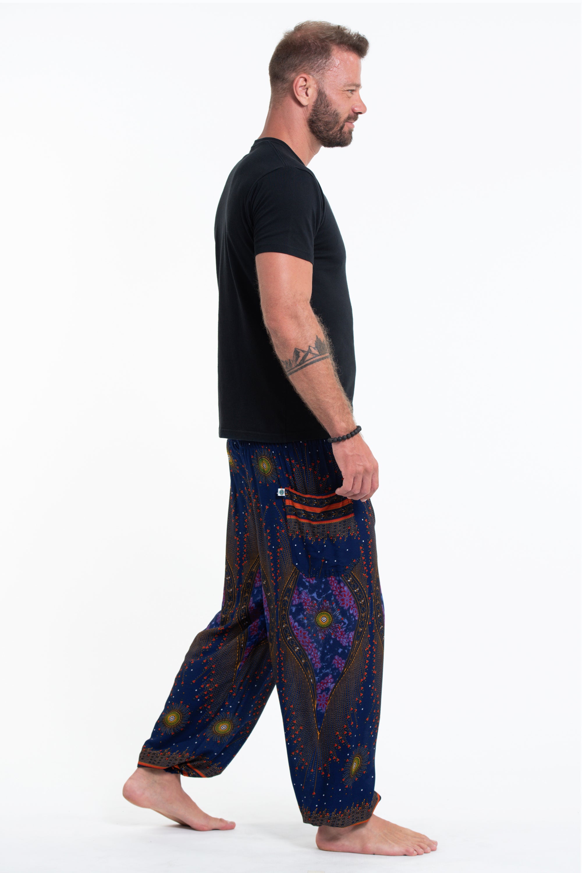 Peacock Eye Unisex Harem Pants in Navy