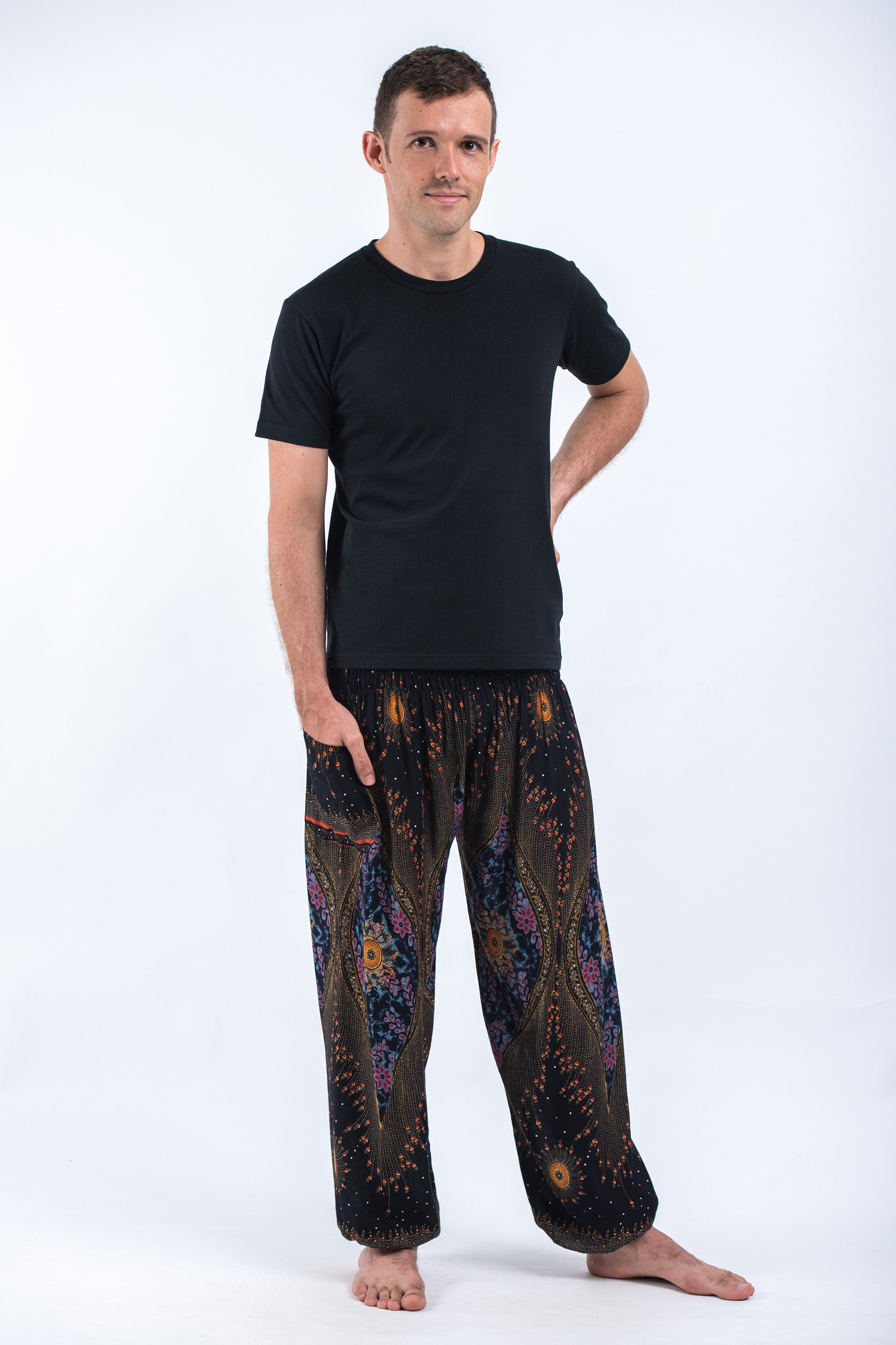 Peacock Eye Unisex Harem Pants in Black