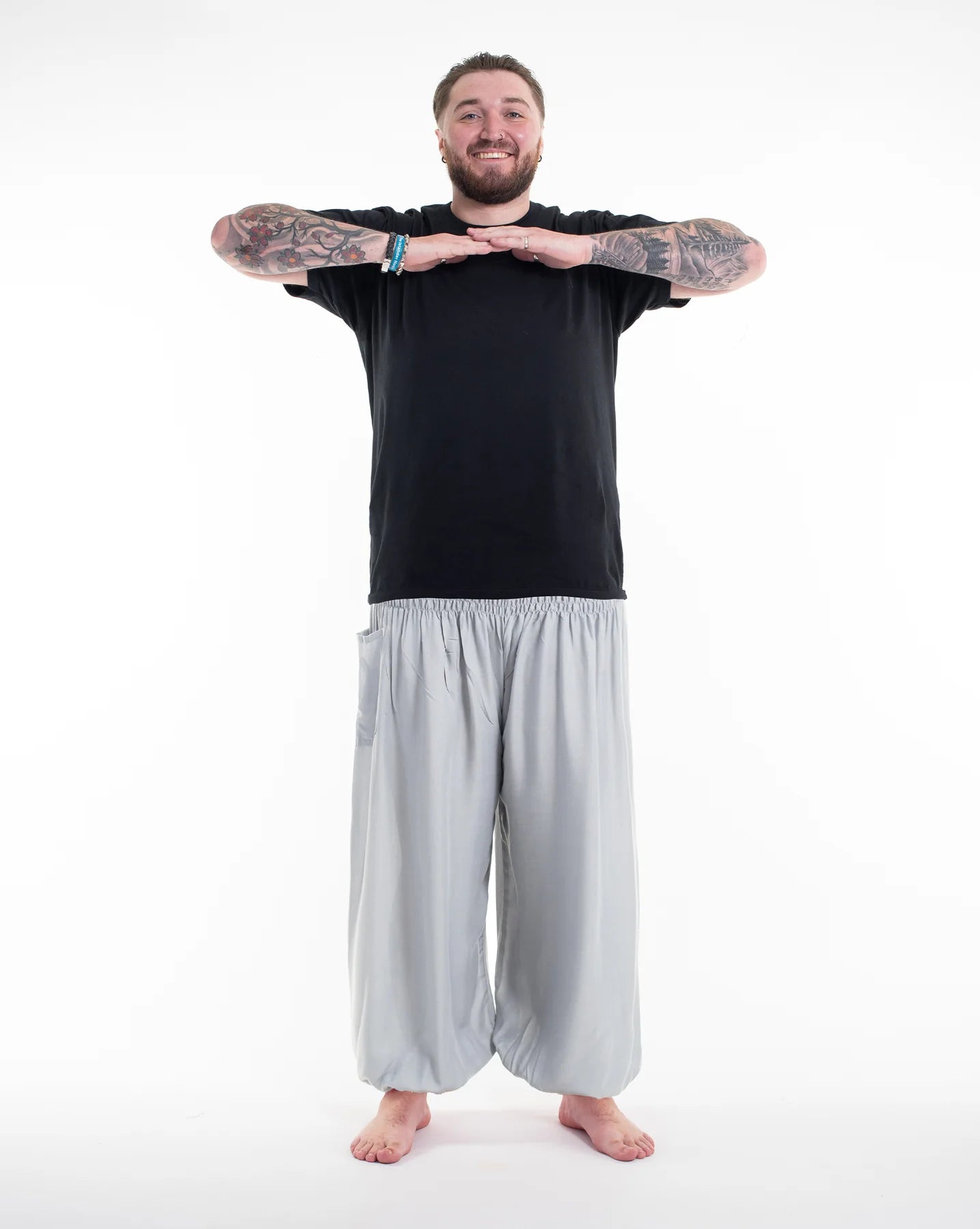 Plus Size Solid Color Unisex Harem Pants in Light Gray