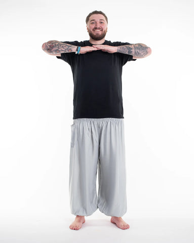 Plus Size Solid Color Unisex Harem Pants in Light Gray
