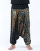 Peacock Feathers Drop Crotch Harem Pants in Black