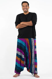 Plus Size Boho Striped Drop Crotch Harem Pants in Blue