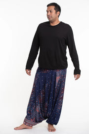 Plus Size Peacock Feathers Drop Crotch Harem Pants in Blue