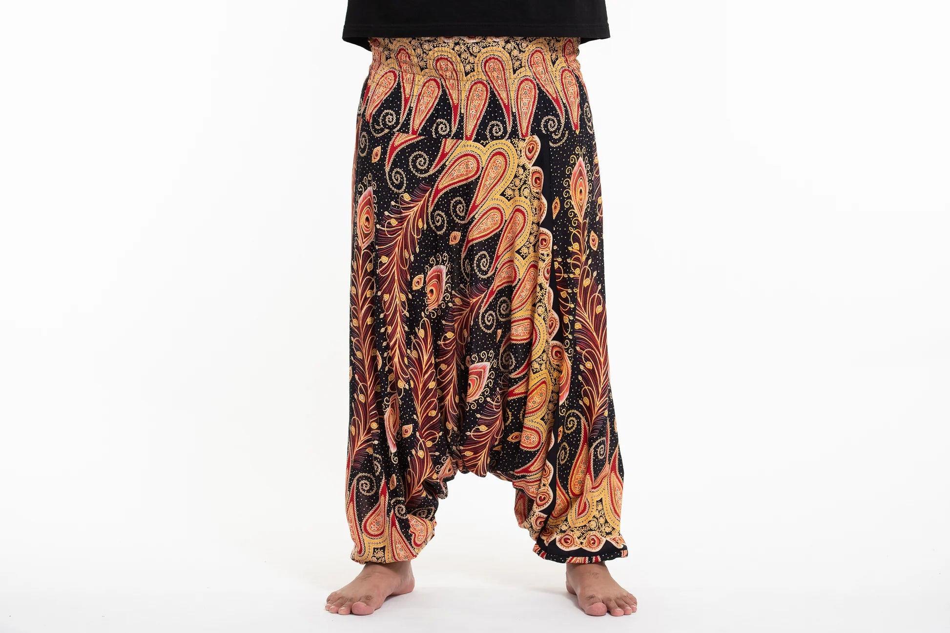 Plus Size Peacock Paisley 2-in-1 Jumpsuit Harem Pants in Black