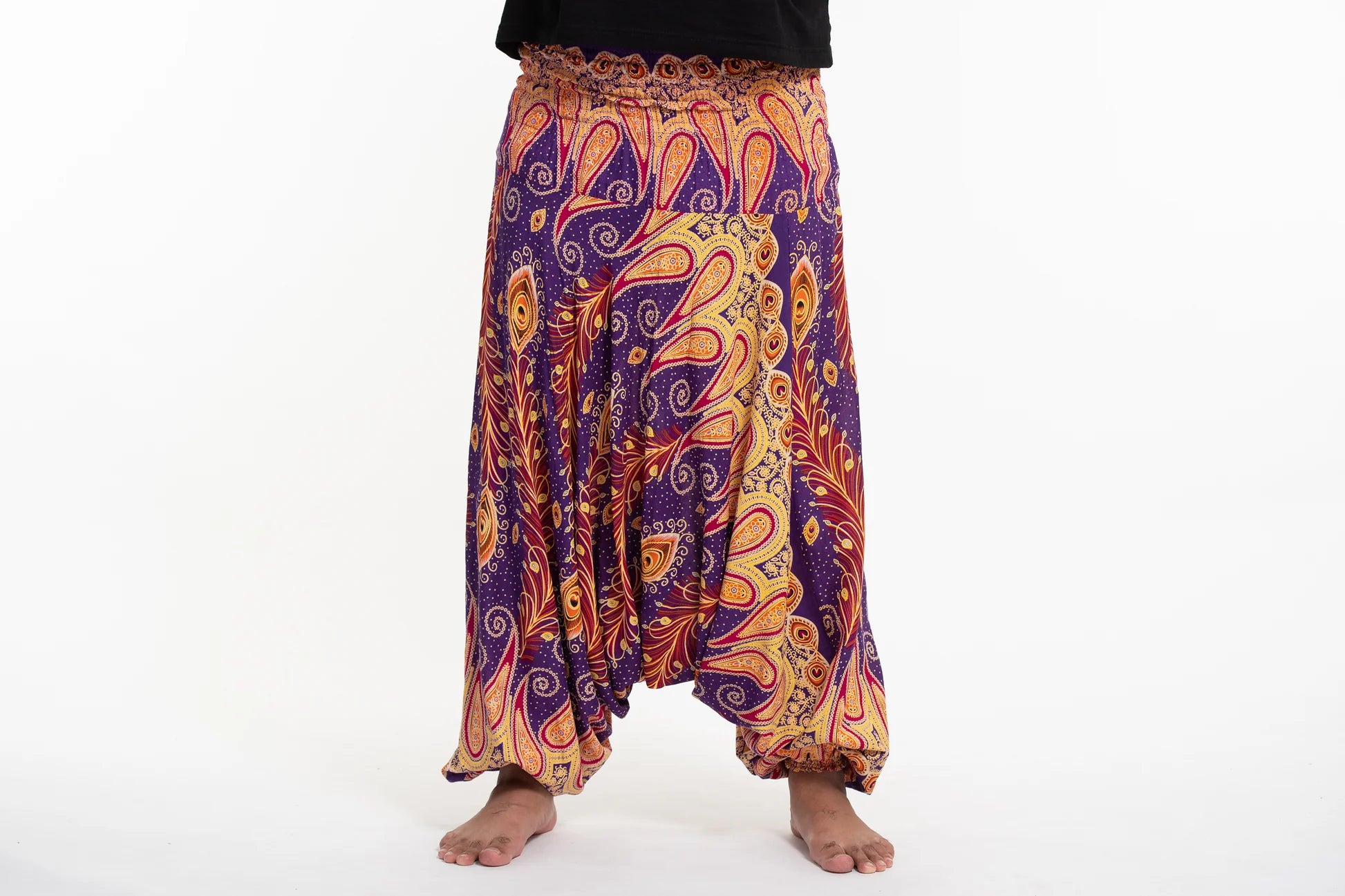 Plus Size Peacock Paisley 2-in-1 Jumpsuit Harem Pants in Purple