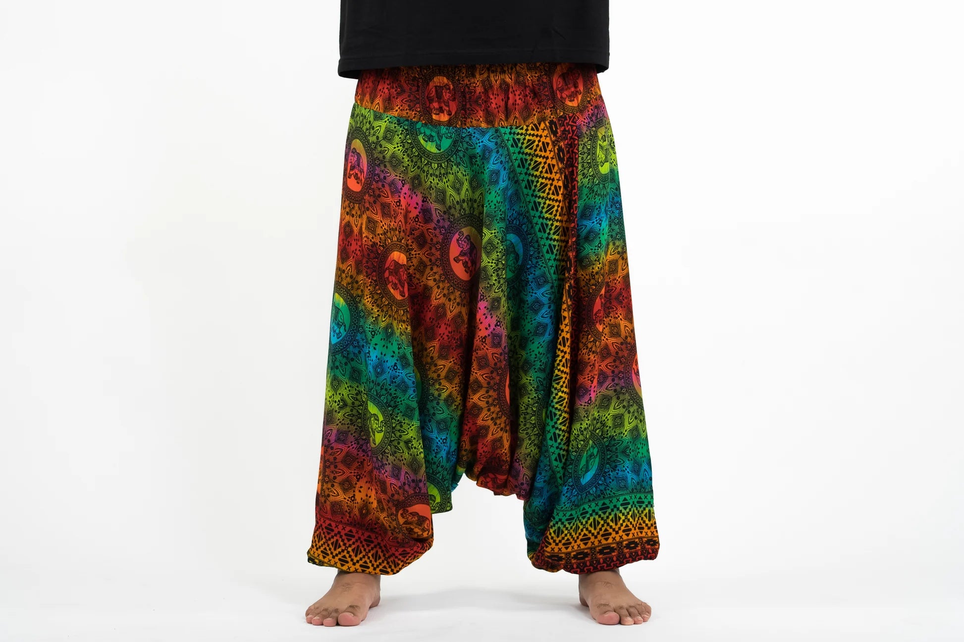 Plus Size Rainbow Elephant Drop Crotch Elephant Pants in Orange