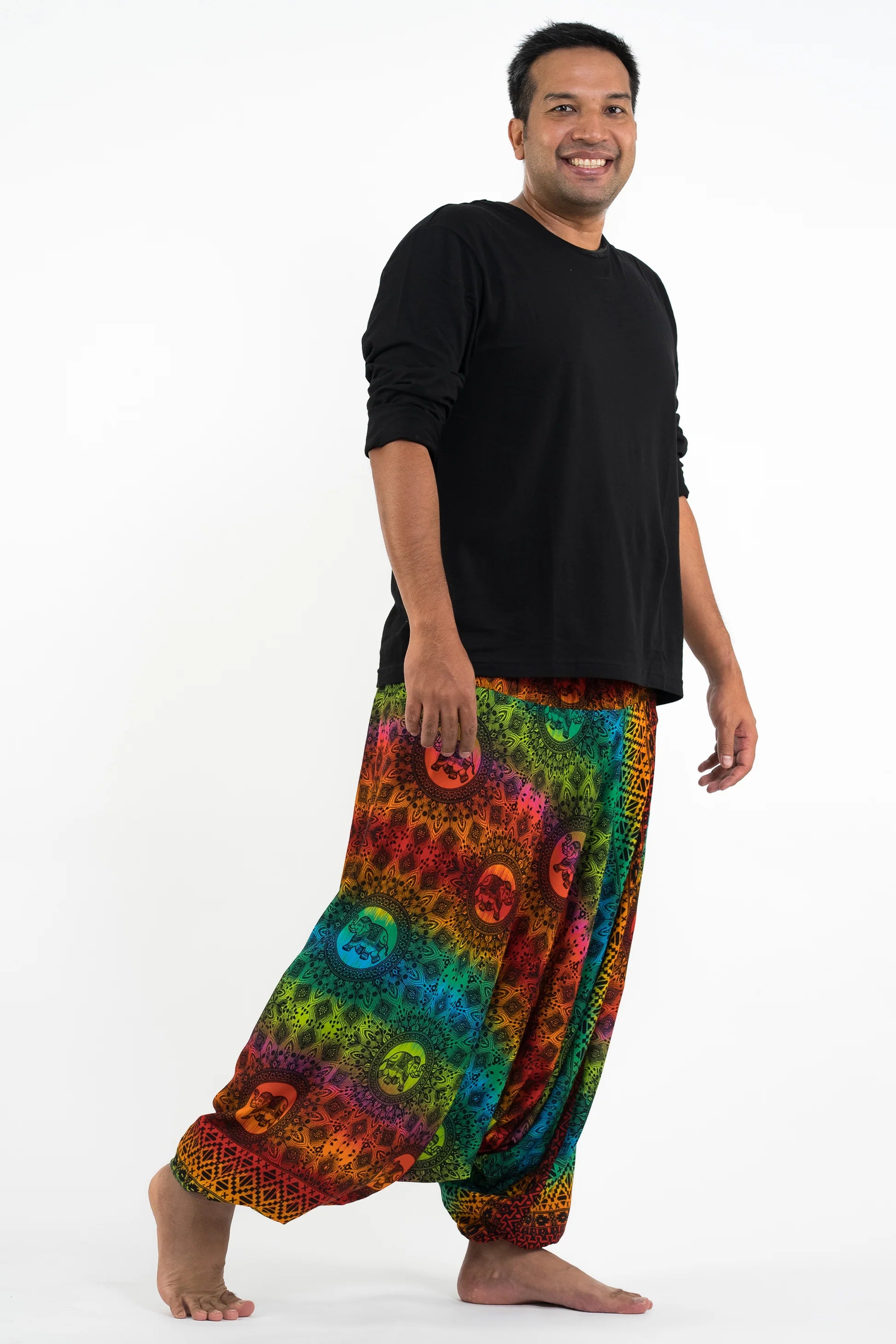 Plus Size Rainbow Elephant Drop Crotch Elephant Pants in Orange
