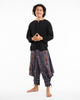 Clovers Thai Hill Tribe Fabric Unisex Harem Pants with Ankle Straps in Blue